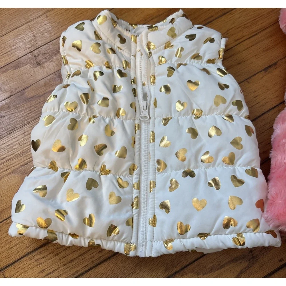 Health Tex, Nanette, Girls 12,18,24 Months‎ Puffer Vest, Pink Fur Vest, Fur Coat